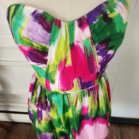 Shoshanna Size 4 Strapless Multicolor Brushstroke Mini Tea Garden Summer Dress - Picture 5 of 12